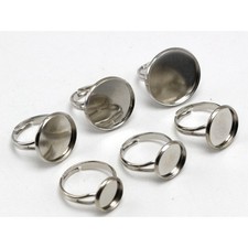 10Pcs Brass Ring Blanks Adjustable with Round Bezel Setting Cup 10mm-20mm Silver