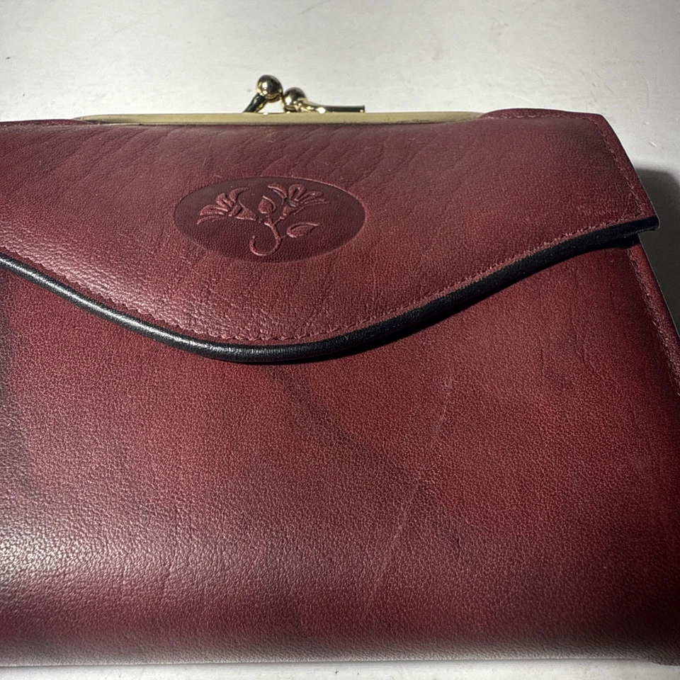 De Colección Buxton BG Cuero Bloqueo de Beso Cartera Organizador Marco Dorado Múltiples Ranuras para Tarjetas Foto 4 de 4