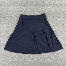 Eileen Fisher Skirt Large L Navy Blue Linen Blend Pleated Knee Length Womens
