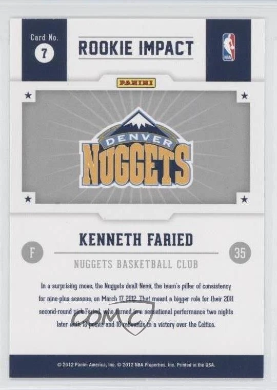 2012-13 NBA Hoops Rookie Impact Kenneth Faried #7 RC - Image 2 of 2