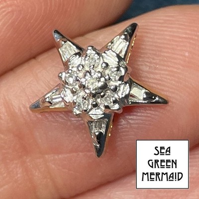 10k Gelb & Weißgold STERN SCHNEEFLOCKE Plättchen Anhänger mit Diamanten