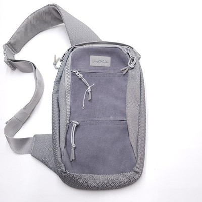 Jansport Sling Bag Mini Gray Suede Leather Adjustable Pivot Strap Backpack 