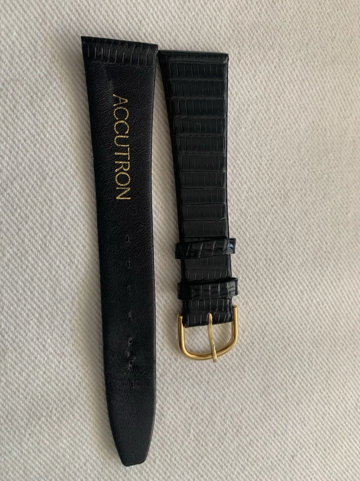 Correa de reloj Bulova Accutron vintage lagarto con hebilla llena de oro 18 mm usada Foto 3 de 4