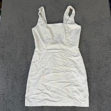 Old Navy Womens Linen Blend Smocked Back Square Neck Mini Dress Oatmeal Small