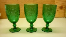 Princess House Emerald Green Fantasia 3 Iced Tea Glasses Appear Unused   7" tall