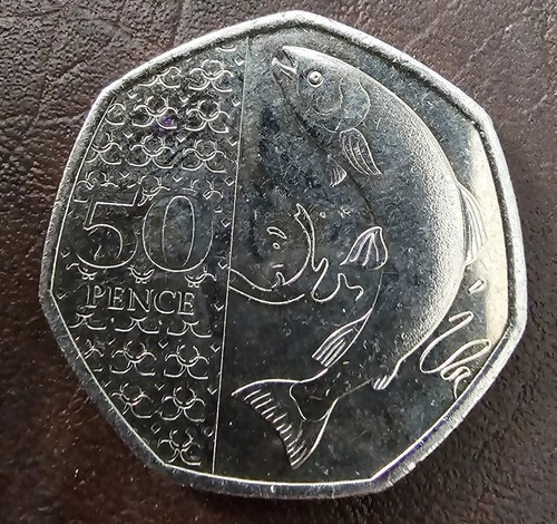 2023 Atlantic Salmon 50p Münze King Charles III Fifty Pence - No Privy Mark: Rare
