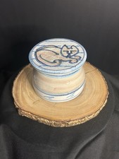 VTG Hand Painted Cat Stoneware Pottery Signed French Butter Bell Keeper Crock