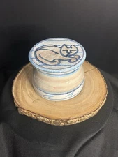 VTG Hand Painted Cat Stoneware Pottery Signed French Butter Bell Keeper Crock