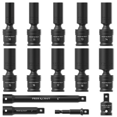 3/8  Drive Deep Universal Socket Set, 14 Piece Cr-Mo Steel Air Tool Accessori...
