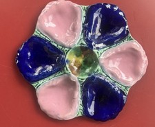 Stunning Antique Majolica Oyster Plate ADAMS  BROMLEY 1880 pink  blue