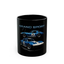 1963 Corvette Grand Sport Mug 11oz Black Ceramic C2 Race Car Coffee Cup Gift