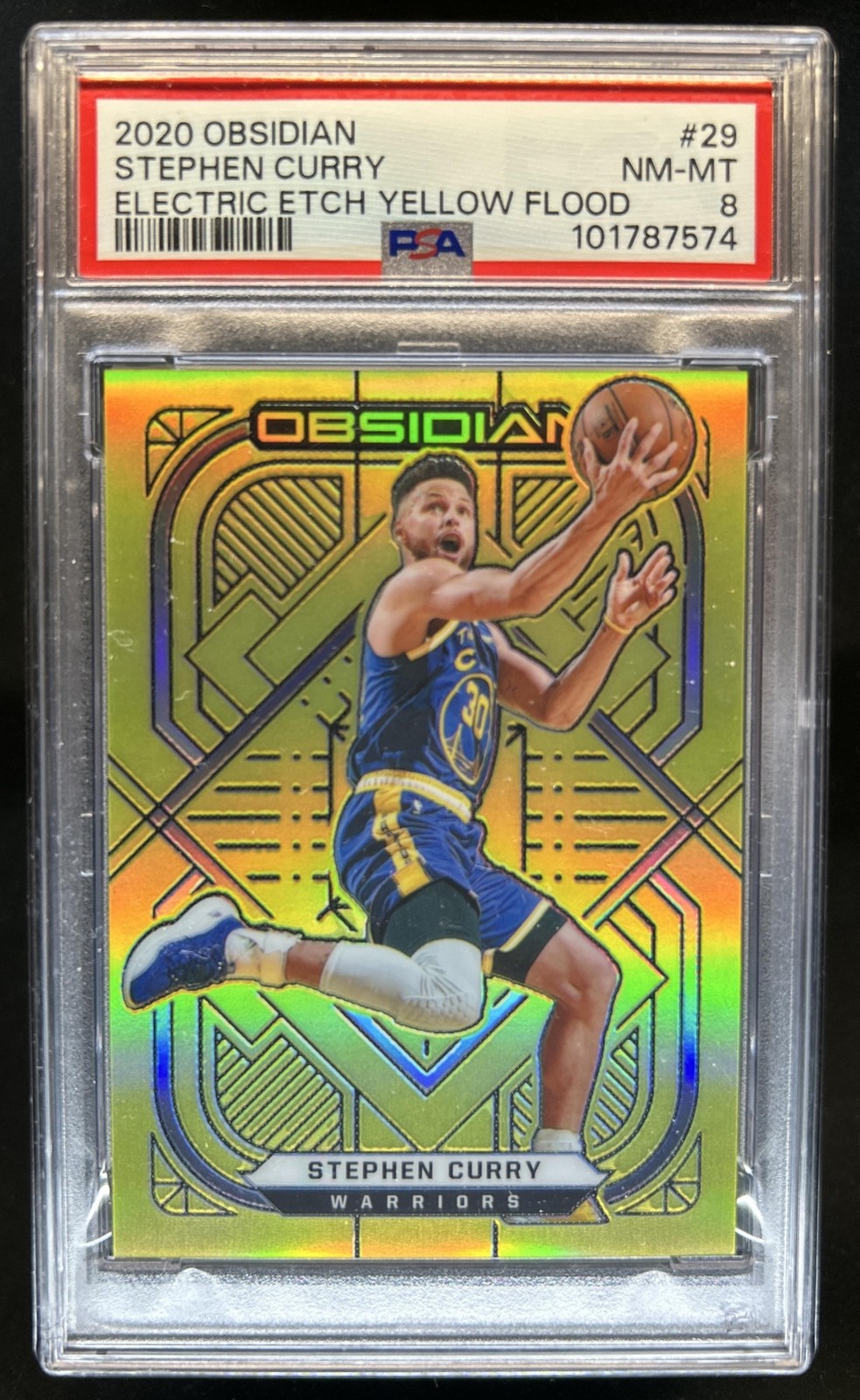 2020-21 Panini Obsidian Stephen Curry Electric Etch Yellow Flood #29 PSA 8