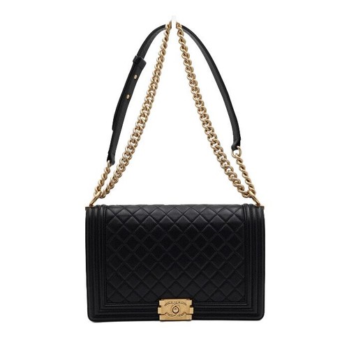 CHANEL Black Lamb Boy Large Flap Gold Chain Shoulder Bag A92193 152315354