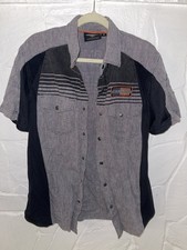 Harley-Davidson Shirt Men's Snap Medium Gray Black Short Sleeve Mechanic Biker