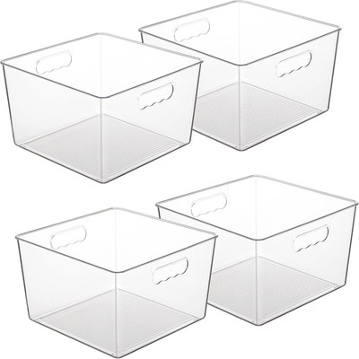 4 Pack Extra Large Clear Plastic Storage Bins,11X11 Cube Acrylic Organizer Squar