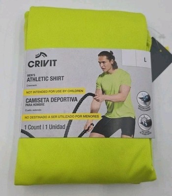 Crivit Mens Large Yellow Athletic Crewneck Shirt Running Fitness Gym Brand New 