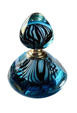 Fabulous Deep Ice Blue Perfume Black Swirls w Silver Screw on Stopper VFC!