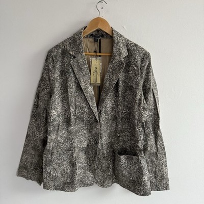 Peruvian Connection Blazer Jacke Graphit Blockprint Damen UK 20 Neu mit Etikett