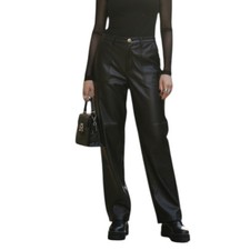 PrettyLittleThing Pants Womens 4 Black Faux Leather High Rise Straight Leg