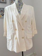 Sofia Vergara Woman's XL Ivory Linen Double Breasted Rolled Cuff Blazer 2 Pocket