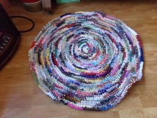 32"  multi-colored, round crocheted rag rug handmade, washable
