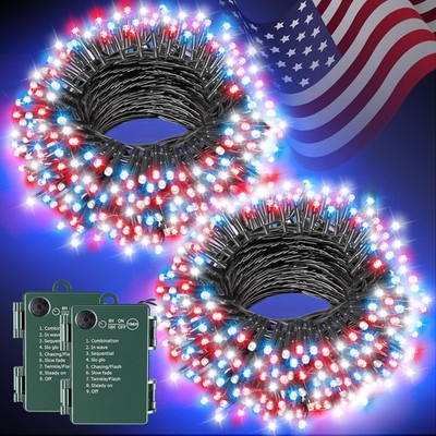 Red White and Blue Lights for Memorial Day 16.4ft 2 Packs, red white blue