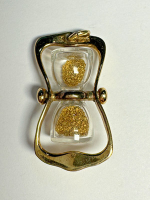 Vintage Sterling Silber Gold Vermeil Sanduhr Anhänger schwebend Goldflocken 925