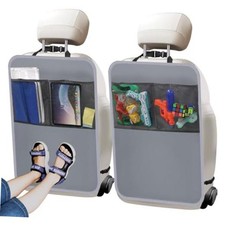 2 Pack Back Seat Cover for Kids,Car Seat Back Protectors Kick Mats Grey