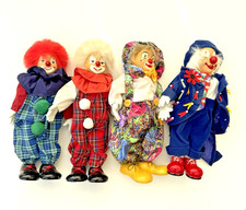 4 x Vintage Porcelain Faced Clown Doll Collection Retro 30cm