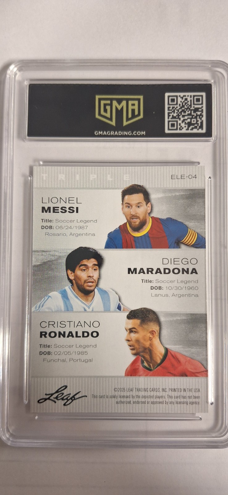 Leaf 2025 Exclusive Legends Edition Triple Messi Maradona Ronaldo #ELE-04 GMA 10 view 5