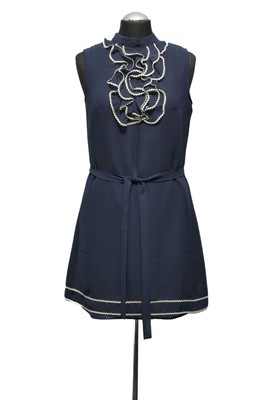 Pepe Jeans A-Linie Kleid S blau dunkelblau uni halbtransparent Kurz