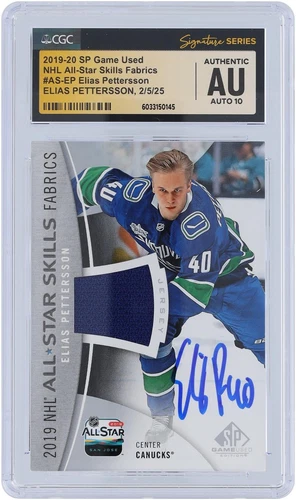Elias Pettersson Canucks Signed '19-20 Upper Deck SP GU Relic #AS-EP CGC 10 Card