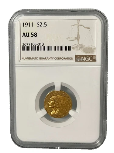NGC AU 58 1911 $2.50 Dollar Indian Head Quarter Eagle Gold U.S Coin