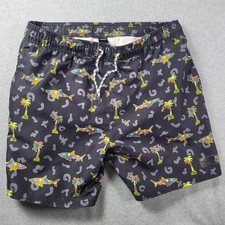 Maui And Sons Retro Swim Trunks 80's Neon Palm Trees Sharks Black Mens XL