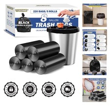 Heavy Duty 8 Gallon Trash Bags - 220 Count Leakproof, Unscented Garbage Bags