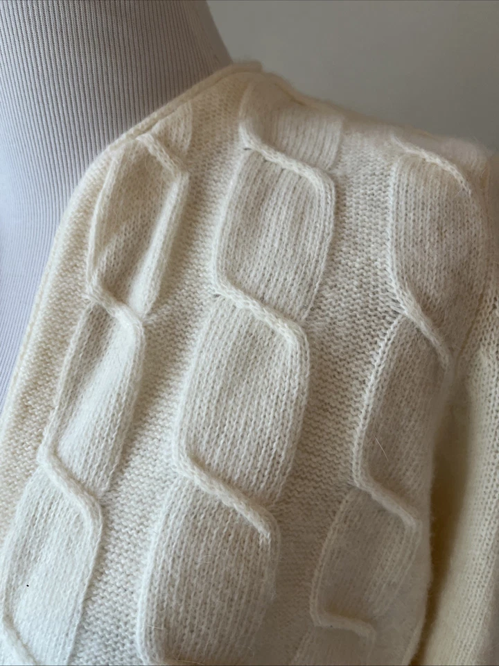 Adele Joyce 80s Cardigan Sweater Wool Angora Textured Size S Cream Deadstock - Image 3 of 4
