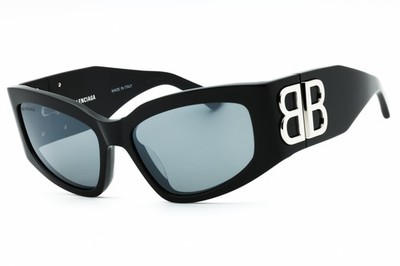 BALENCIAGA BB0321S 009 Sunglasses Grey Frame Grey Silver Mirror