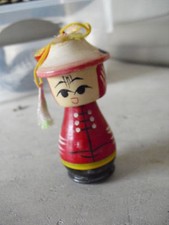 Unique Hand Painted Wood Asian Man Bobble Head Figurine LOOK