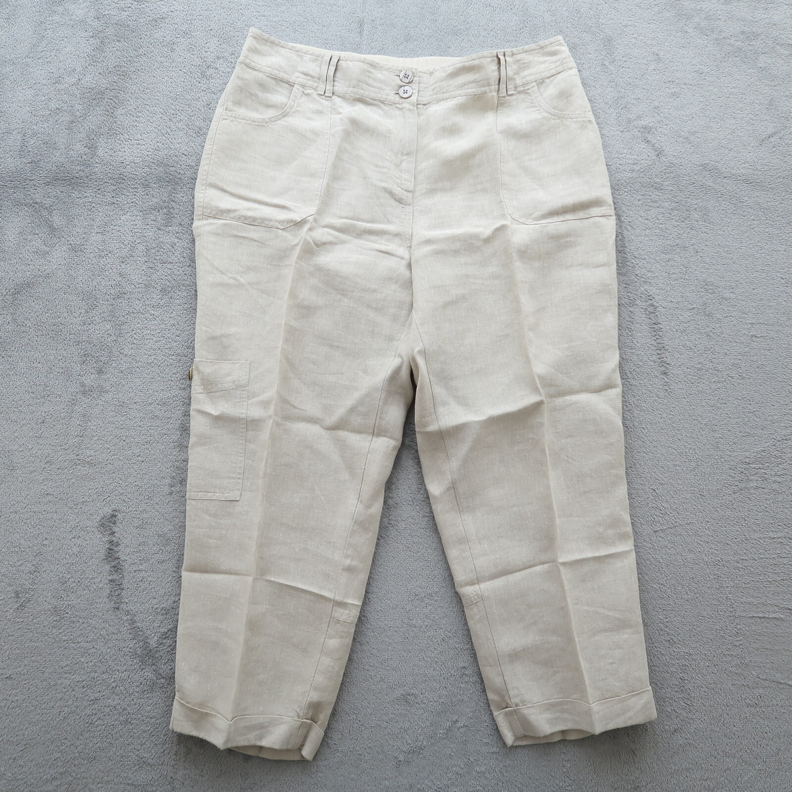 Chico's Cuffed Pants Women's 2 Beige High-Rise Straight 100% Linen 34x25