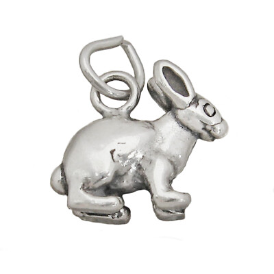 Bunny Rabbit Bunnie 3D 925 Solid Sterling Silver Charm Pendant Hare MADE IN USA