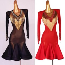 Latin Dance Dress Salsa Tango Ballroom Rhinestone Competition Dress Performance