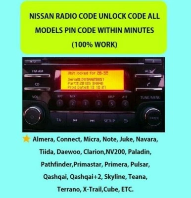 BOSCH CODICE RADIO NISSAN QASHQAI - JUKE - MICRA - ALMERA - NOTA - NAVARA ENTRO MINUTI!