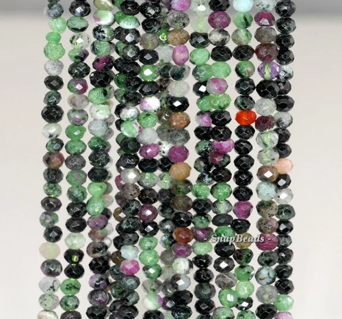 4X3MM  RUBY ZOISITE GEMSTONE GRADE A FACETED RONDELLE 4X3MM LOOSE BEADS 16" - Picture 1 of 1