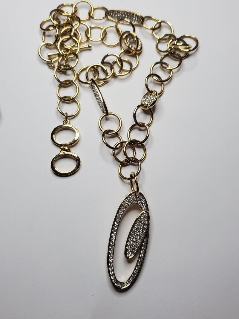 Vintage Swarovski Crystal Gold Tone Drop Necklace Swan Mark