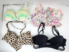 4 Victoria Secret Bikini Swim Top 32B Sequins Leopard Black Watercolor Padded