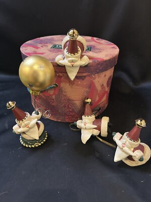 VTG Tanta Klaus 1995 Peter Blank Collection 4 Santa Claus Figurines w/ Hat Box