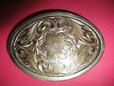 Vintage Oval Shape Silver Tone Western Style Belt Buckle EUC