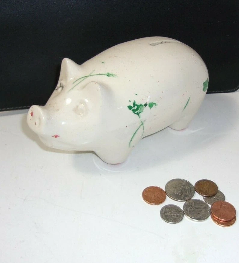 Piggy Bank Hand Painted Pearl China Co Made in USA Vintage Pig Figure