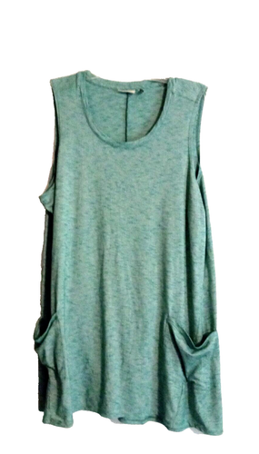 Lori Goldstein LOGO Swimsuit Cover Women's 1X Green & White Pockets Pullover EUC