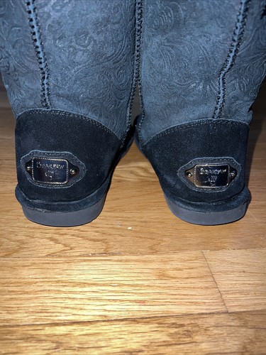 BearPaw Brandy II Suede Winter Boots Size 9 Women’s Embossed Brocade Leather GUC - Picture 5 of 18